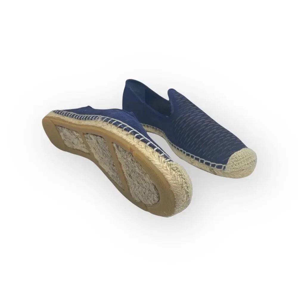 Vince Camuto ⌘ Disti Perforated Leather Flat Jute Trim Espadrilles ⌘ Navy 36 6M